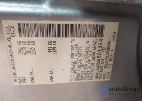 2010 Nissan Altima 2.5 S z USA, uszkodzony, nr VIN 1N4AL2AP2AN501324